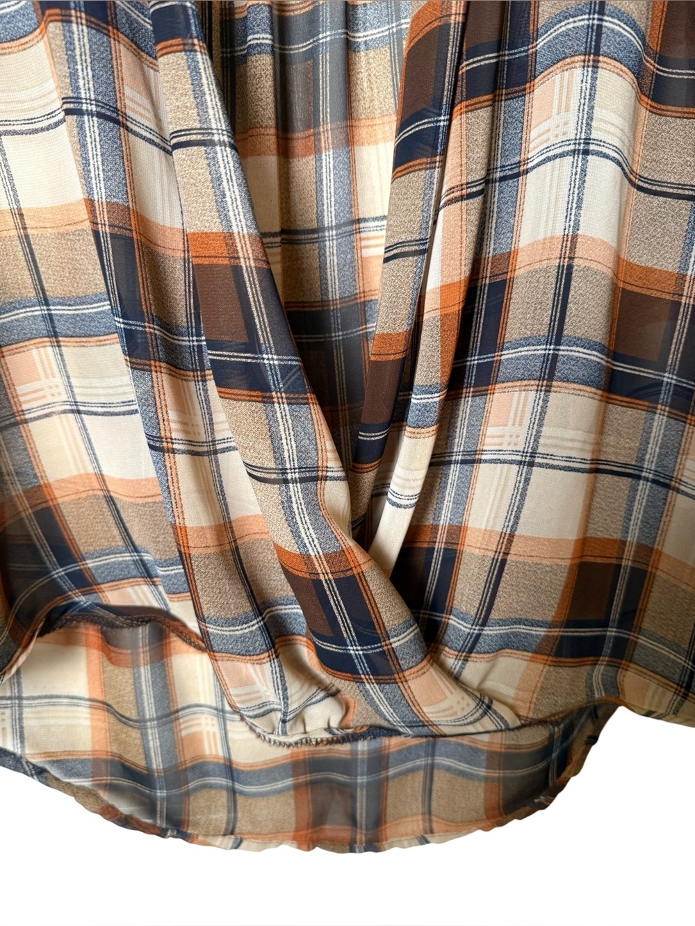Sophie Rue Medium Plaid Draped Wrap Blouse - Beige, Brown & Navy - Picture 4 of 7